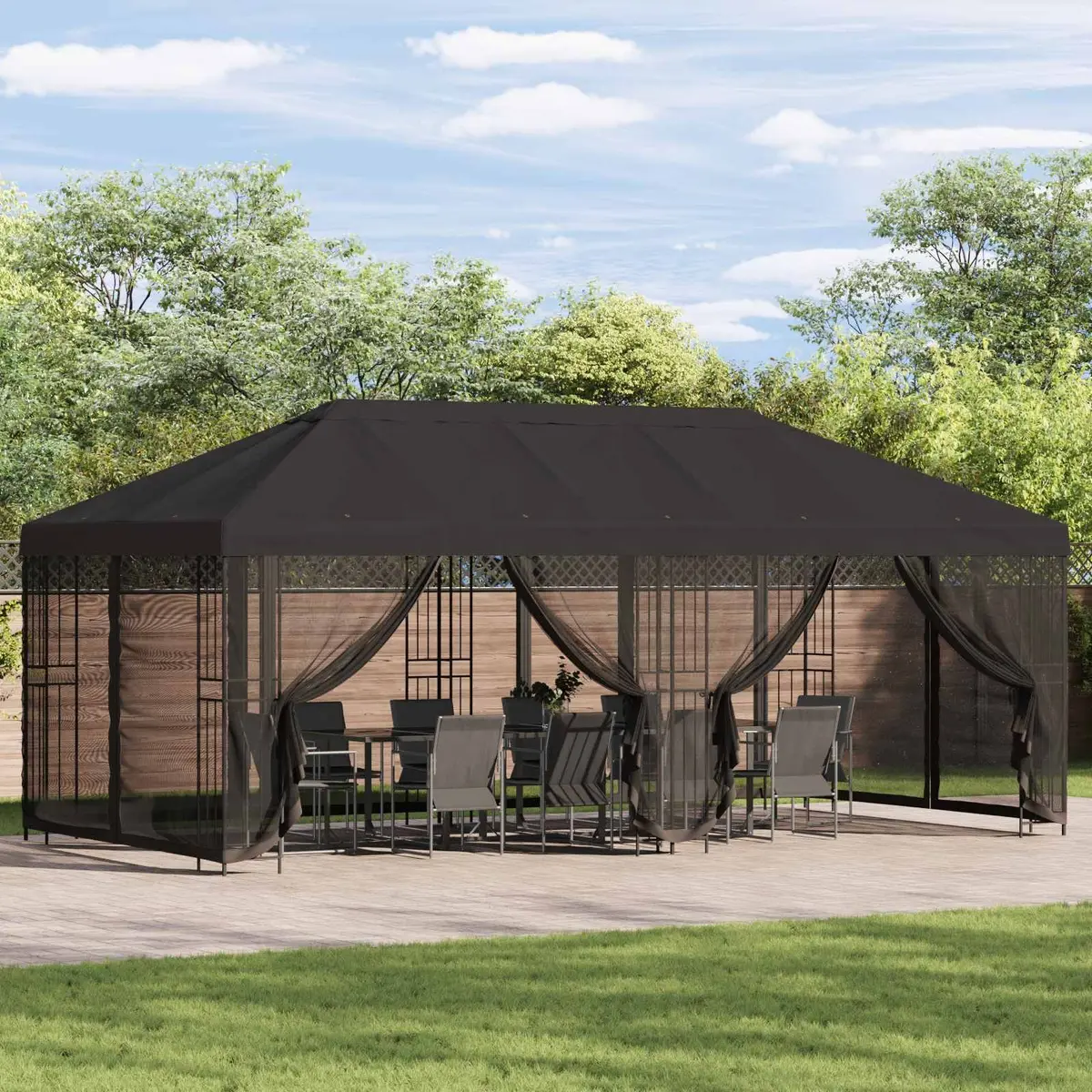 Garden Gazebo Polyester Steel 6x3m Anthracite with Mesh Sidewalls