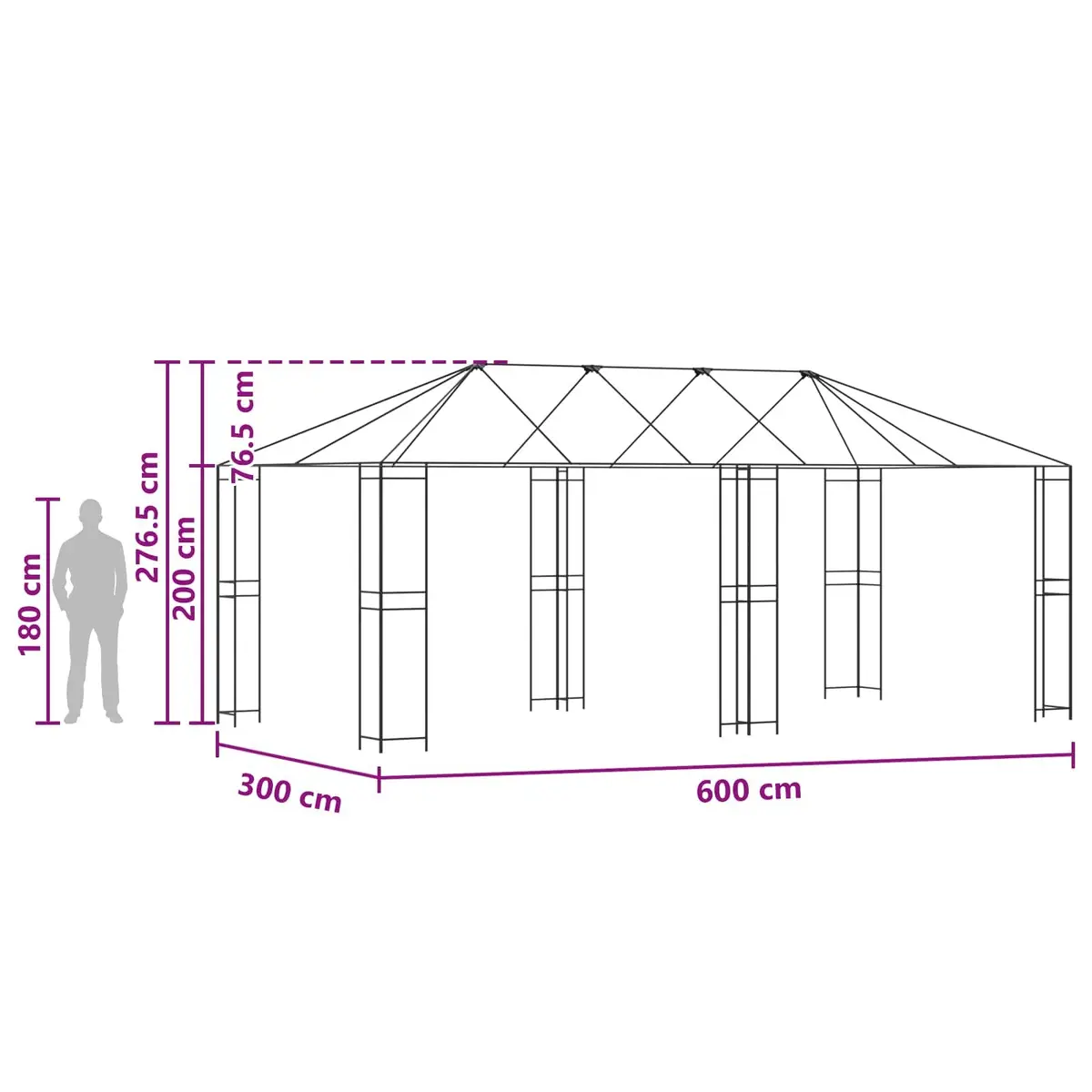 Gazebo Frame 6 x 3 m for Garden and Patio