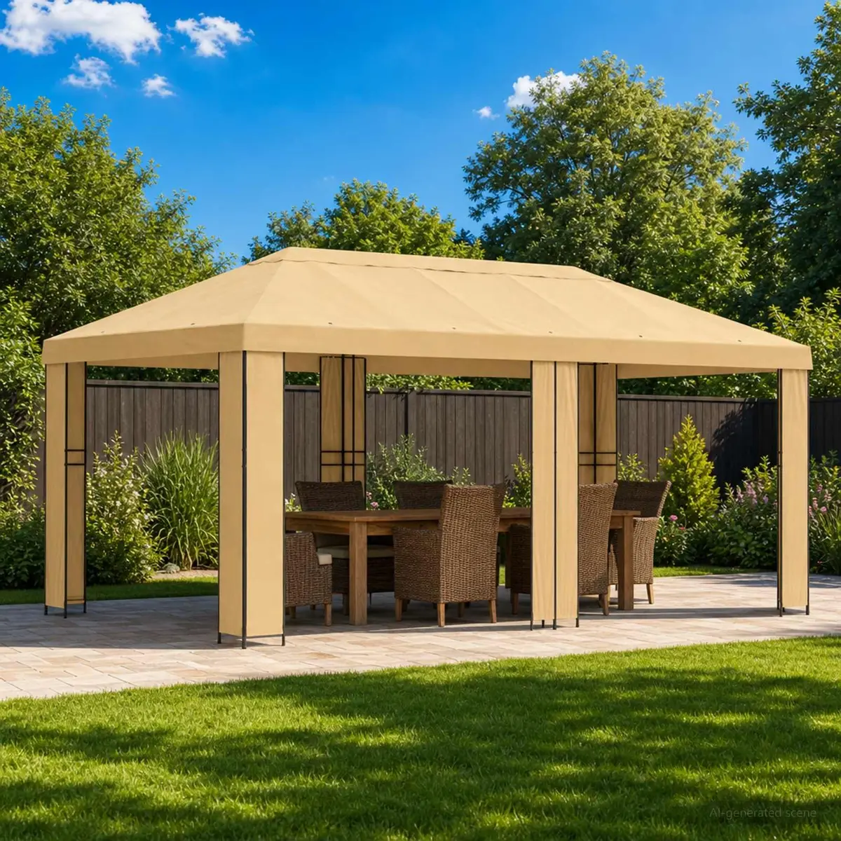 Outdoor Canopy Gazebo Cream Steel Frame Polyester 6x3m Shade Shelter