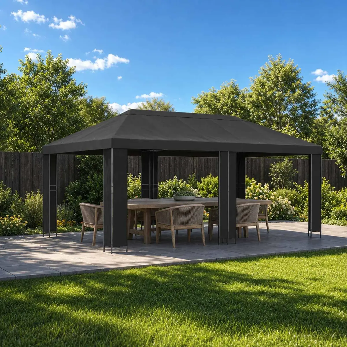 Garden Gazebo Steel Frame Polyester Cover 6 x 3 m Anthracite