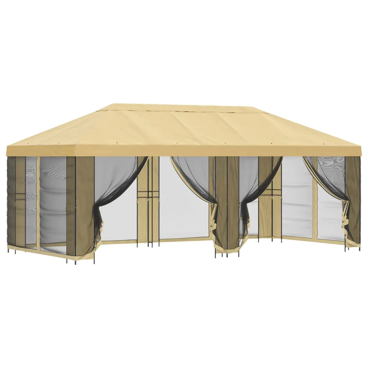 Garden Gazebo Steel Frame 6x3m Cream Polyester with Black Mesh Sidewalls