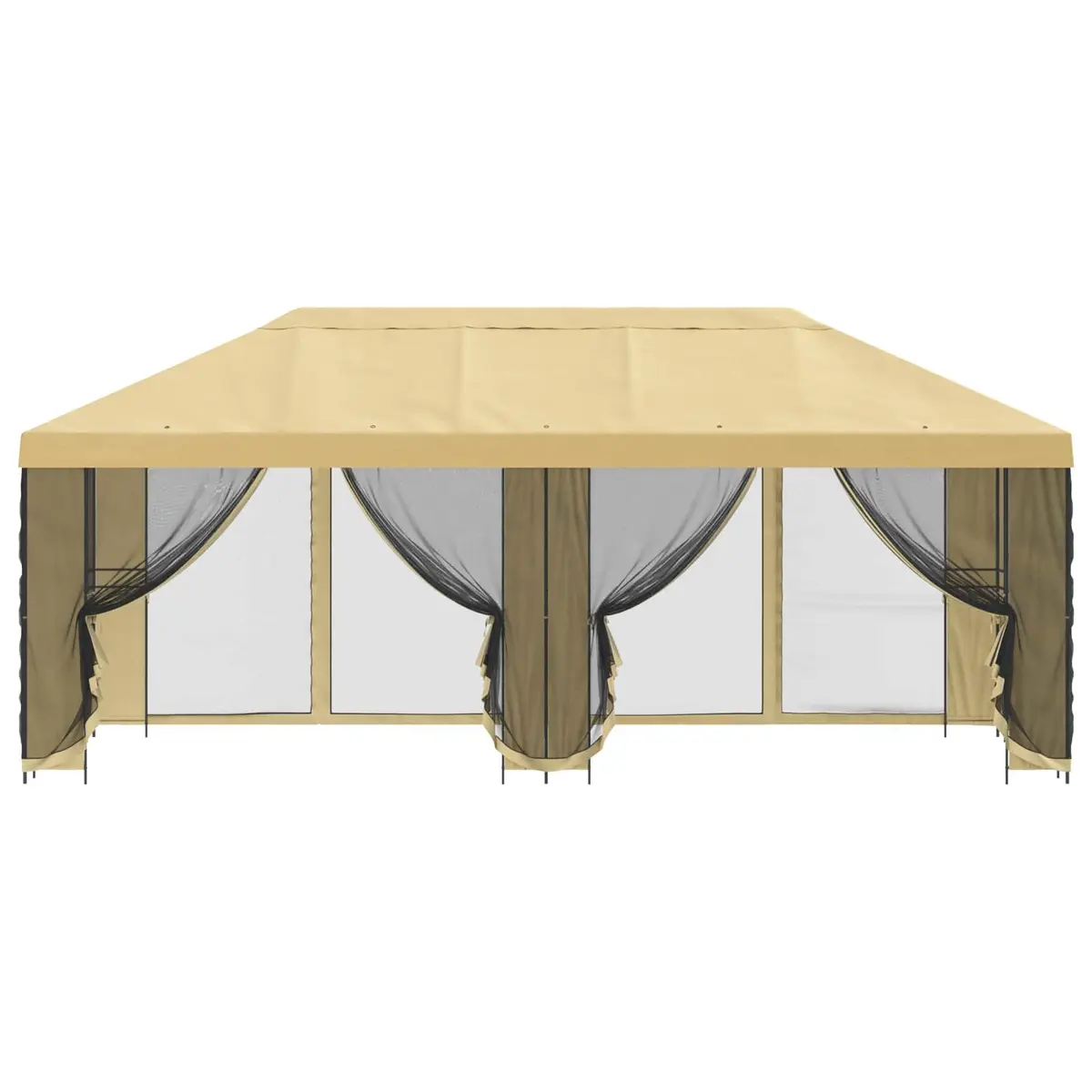 Garden Gazebo Steel Frame 6x3m Cream Polyester with Black Mesh Sidewalls
