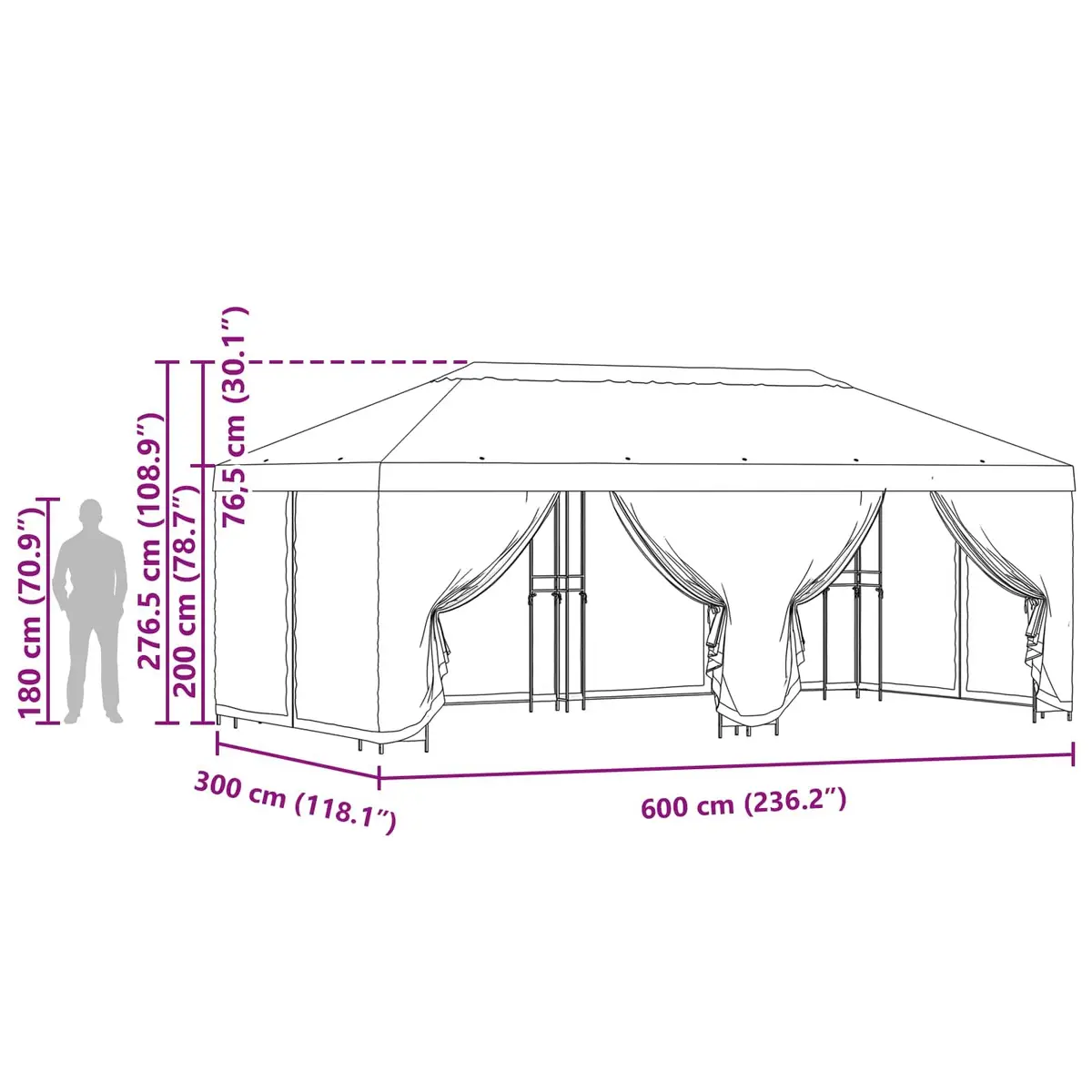 Garden Gazebo Steel Frame 6x3m Polyester Anthracite with Black Mesh Sidewalls