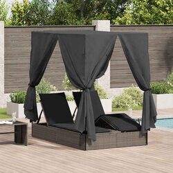 Versatile Grey Double Sun Lounger with Roof and Curtains