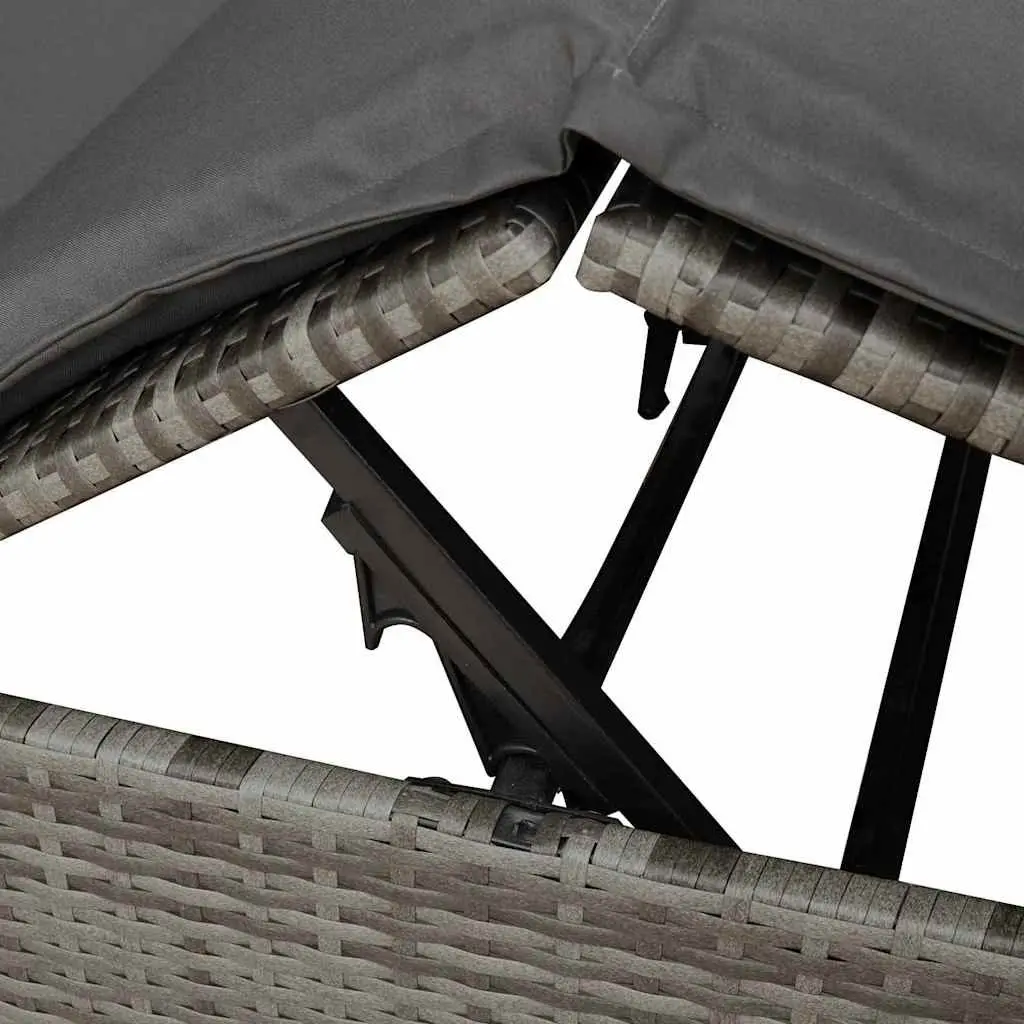 Double Sun Lounger Poly Rattan Grey Outdoor Garden Furniture with Roof and Curtains