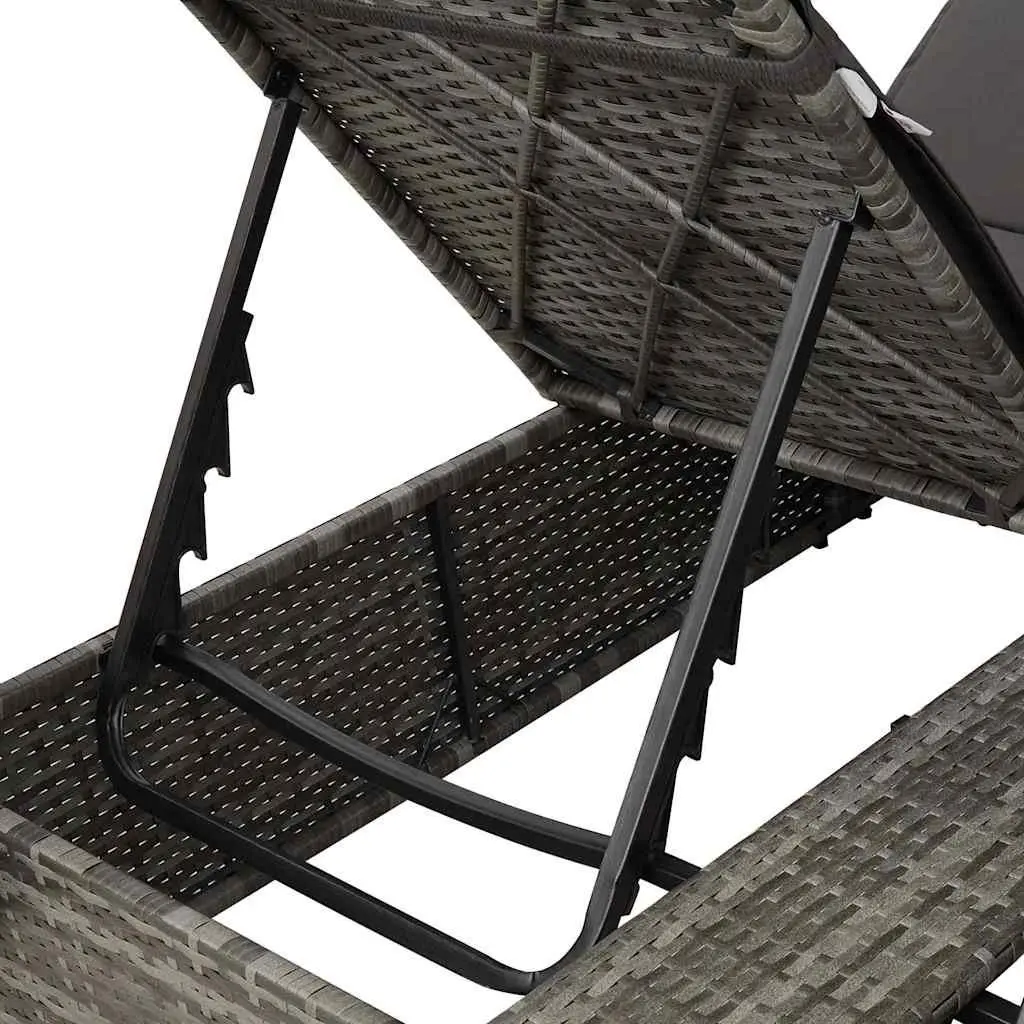 Double Sun Lounger Poly Rattan Grey Outdoor Garden Furniture with Roof and Curtains