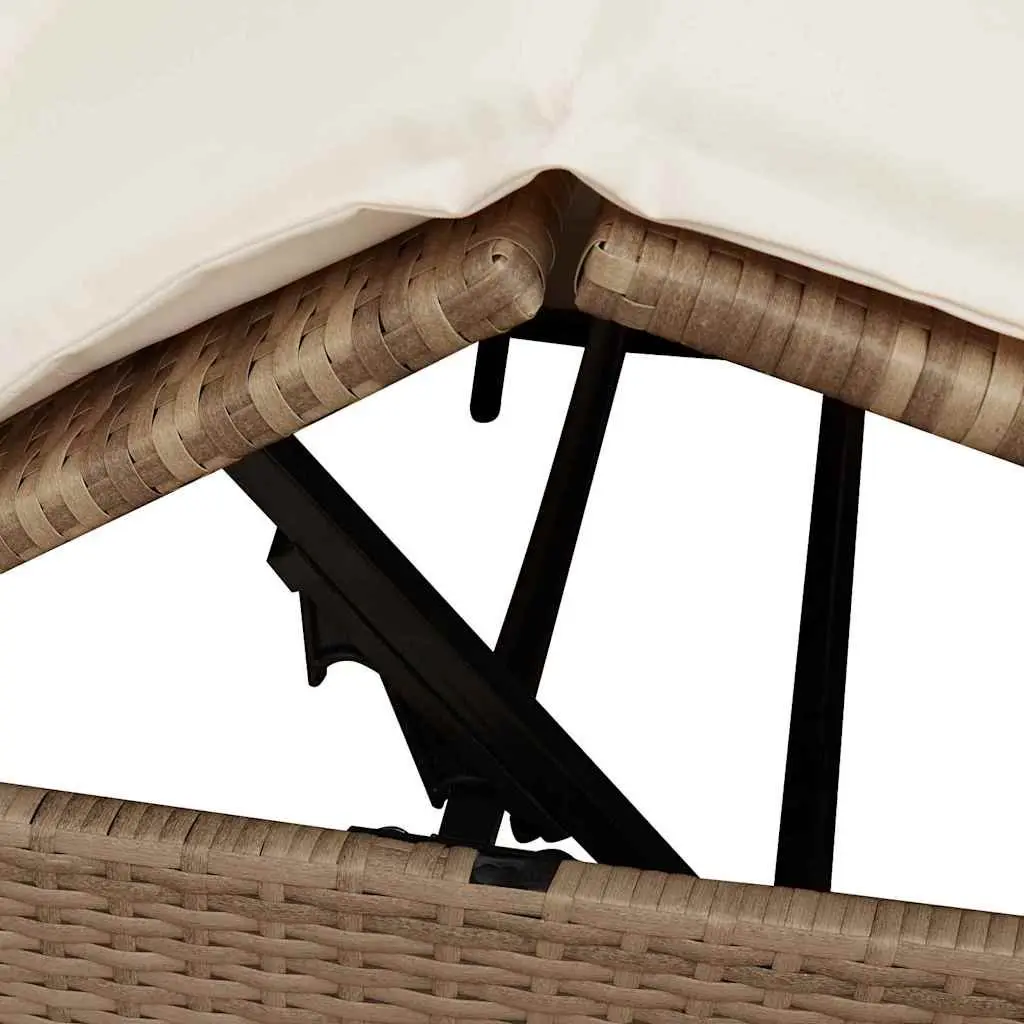 Double Sun Lounger Poly Rattan with Steel Frame Adjustable Backrest Beige