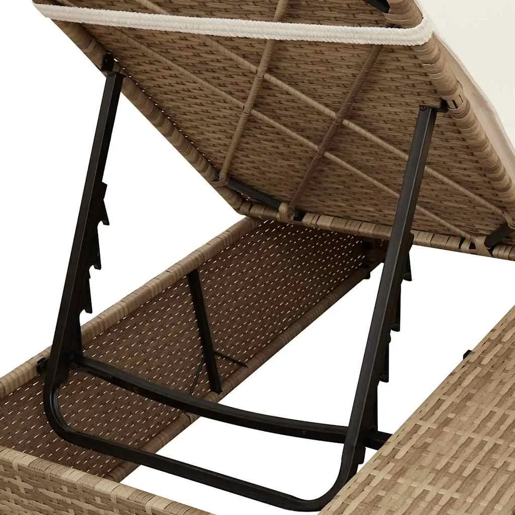 Double Sun Lounger Poly Rattan with Steel Frame Adjustable Backrest Beige