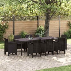 Outdoor Garden Table Rectangular Brown Poly Rattan Dining Patio Furniture 250cm
