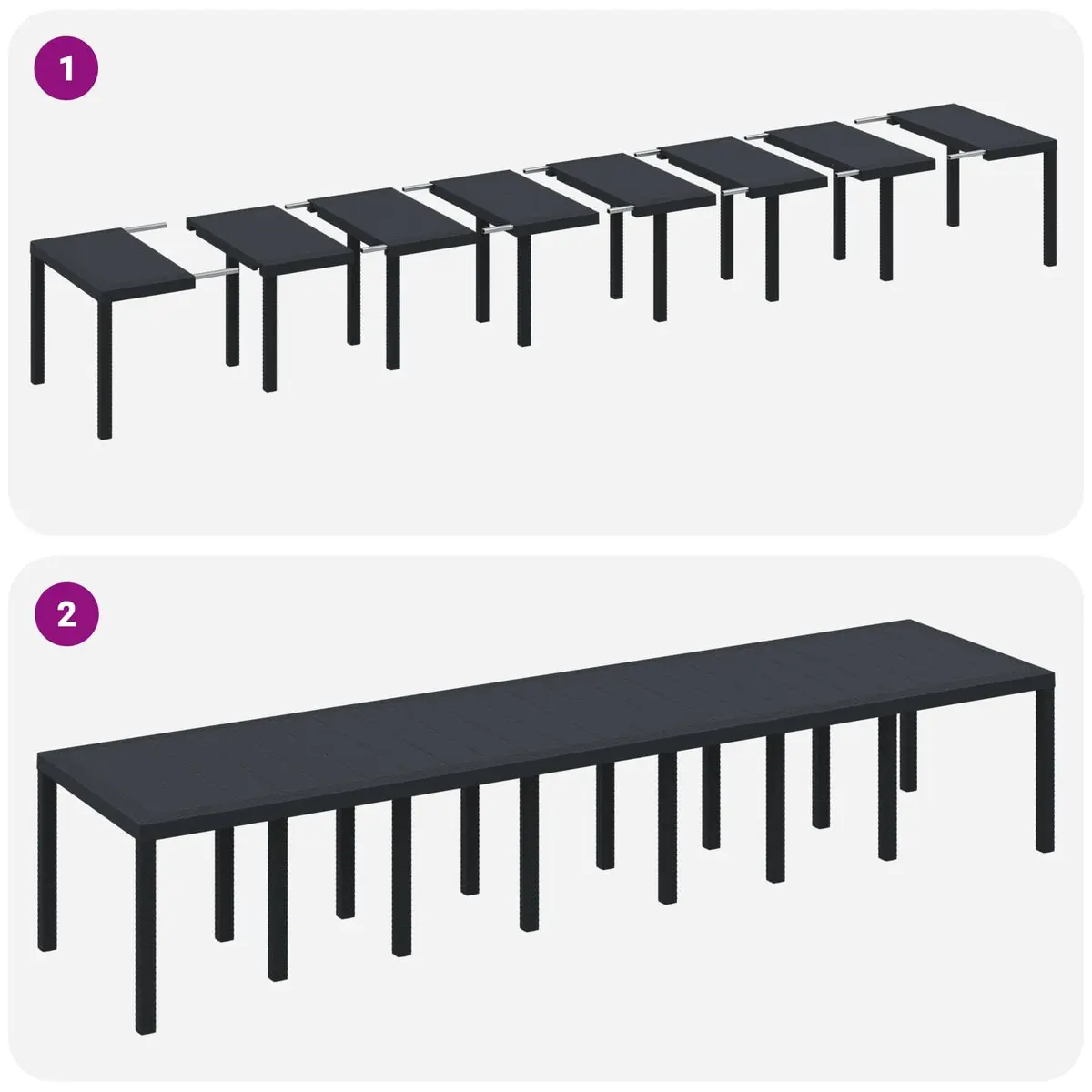 Garden Table Poly Rattan Rectangular 400x100x73cm Anthracite Steel Frame