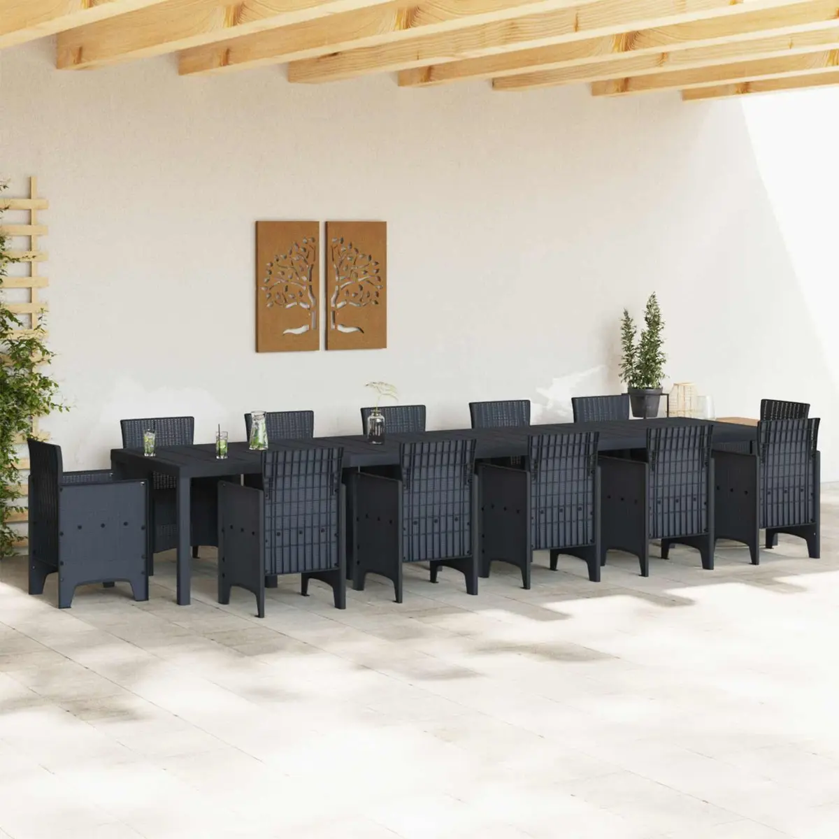 Garden Table Poly Rattan Rectangular 400x100x73cm Anthracite Steel Frame