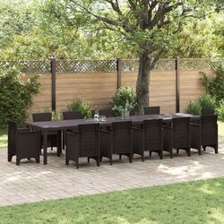 Garden Dining Table Rectangular Outdoor Furniture Brown Poly Rattan Steel Frame