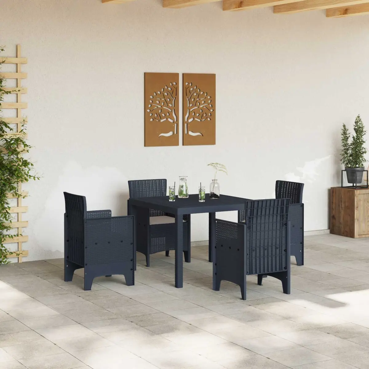 Garden Dining Set 5pcs Anthracite Outdoor Patio Table Chairs Cushions Poly