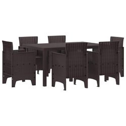 Outdoor Garden Dining Set 7 Piece Brown Poly Rattan Table Chairs with Cushions