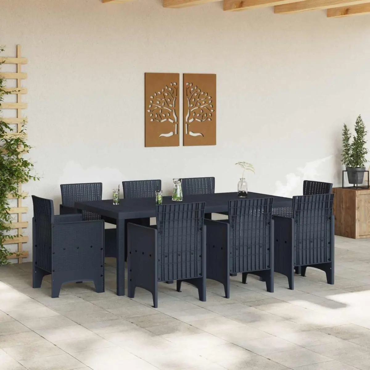 Outdoor Garden Dining Set 9 Piece Anthracite Polypropylene Table Chairs Patio