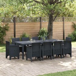 Garden Dining Set 11 Piece Outdoor Furniture Poly Rattan Rectangular Table
