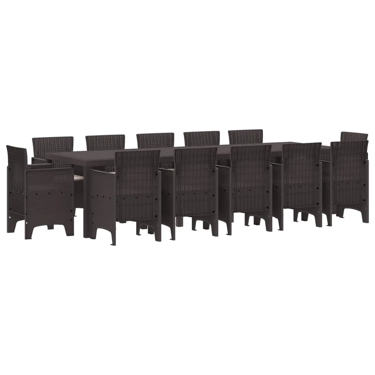 Outdoor Dining Set Poly Rattan 13 Pieces Brown Rectangular Table and Chairs