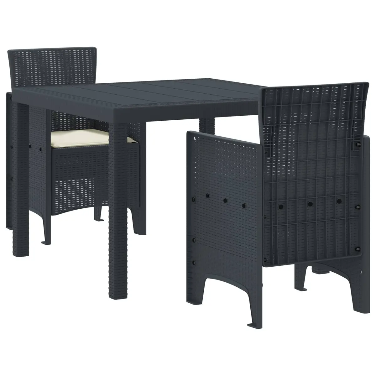 Outdoor Dining Set Square Table and 4 Chairs Anthracite Poly Rattan with Cushions for Garden and Patio