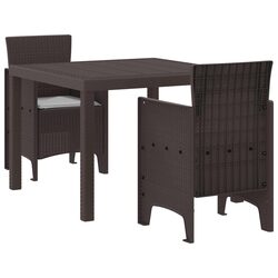 Garden Dining Set 3 Piece Brown Outdoor Patio Table Chairs with Cushions