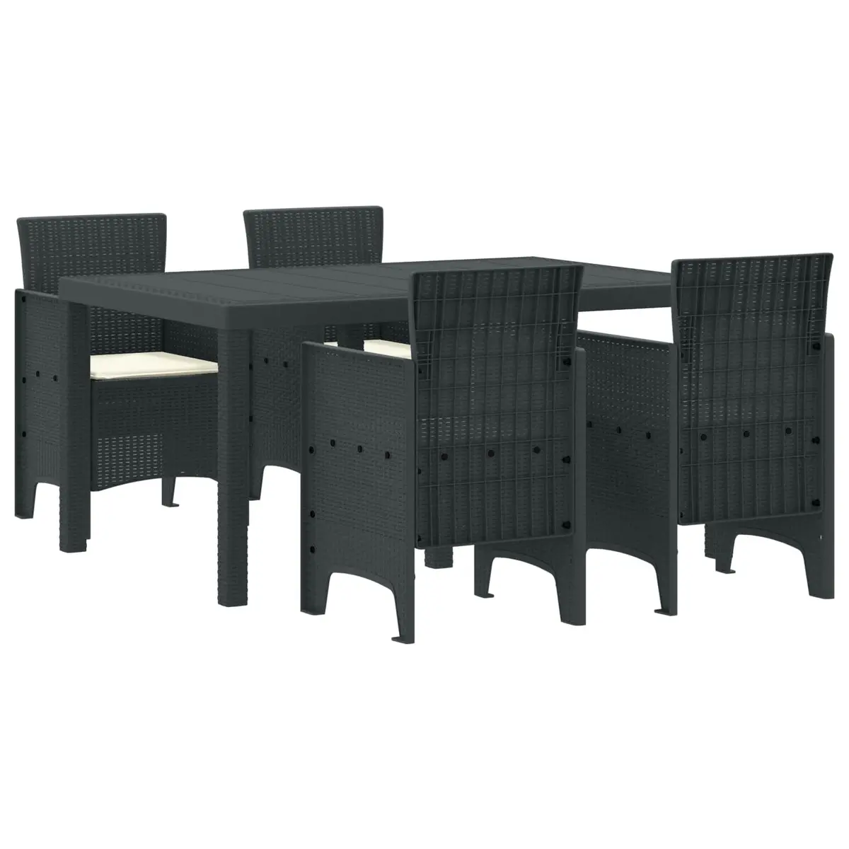 Garden Dining Set Poly Rattan 5 Piece Rectangular Table Anthracite