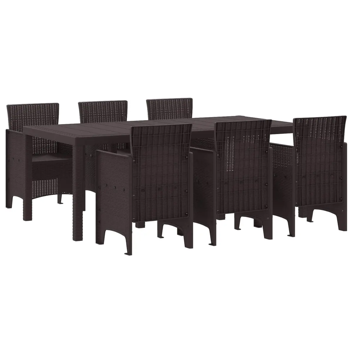 Garden Dining Set Rattan Style Rectangular Table 6 Chairs Brown Outdoor Furniture