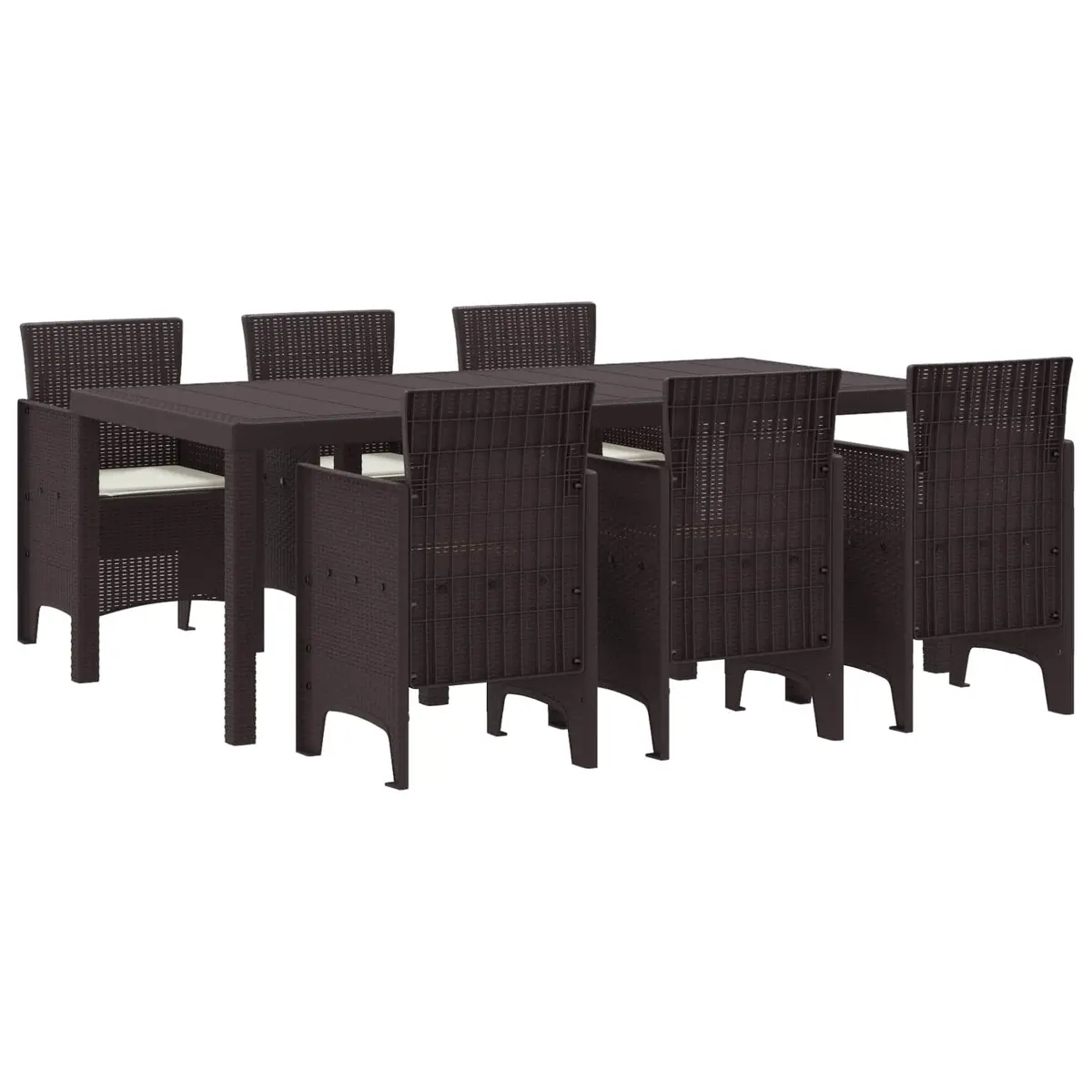 Garden Dining Set Brown Polypropylene 7 Piece Outdoor Furniture Rectangular Table and Chairs
