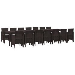 Garden Dining Set 15 Pieces Outdoor Furniture Brown Poly Rattan with Cushions