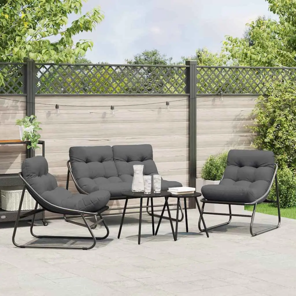 Garden Dining Set Steel 5 Pieces Black Outdoor Furniture Patio Sofa Table