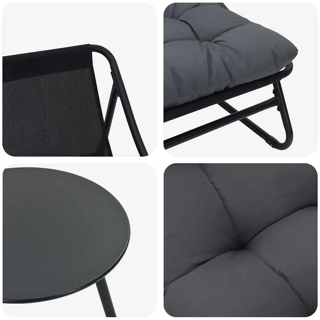 Garden Dining Set Steel 5 Pieces Black Outdoor Furniture Patio Sofa Table