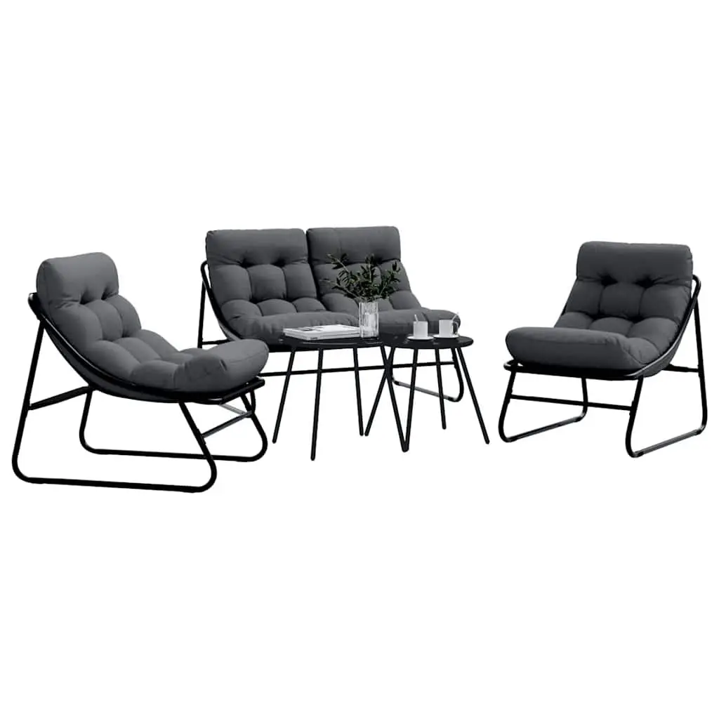 Garden Dining Set Steel 5 Pieces Black Outdoor Furniture Patio Sofa Table