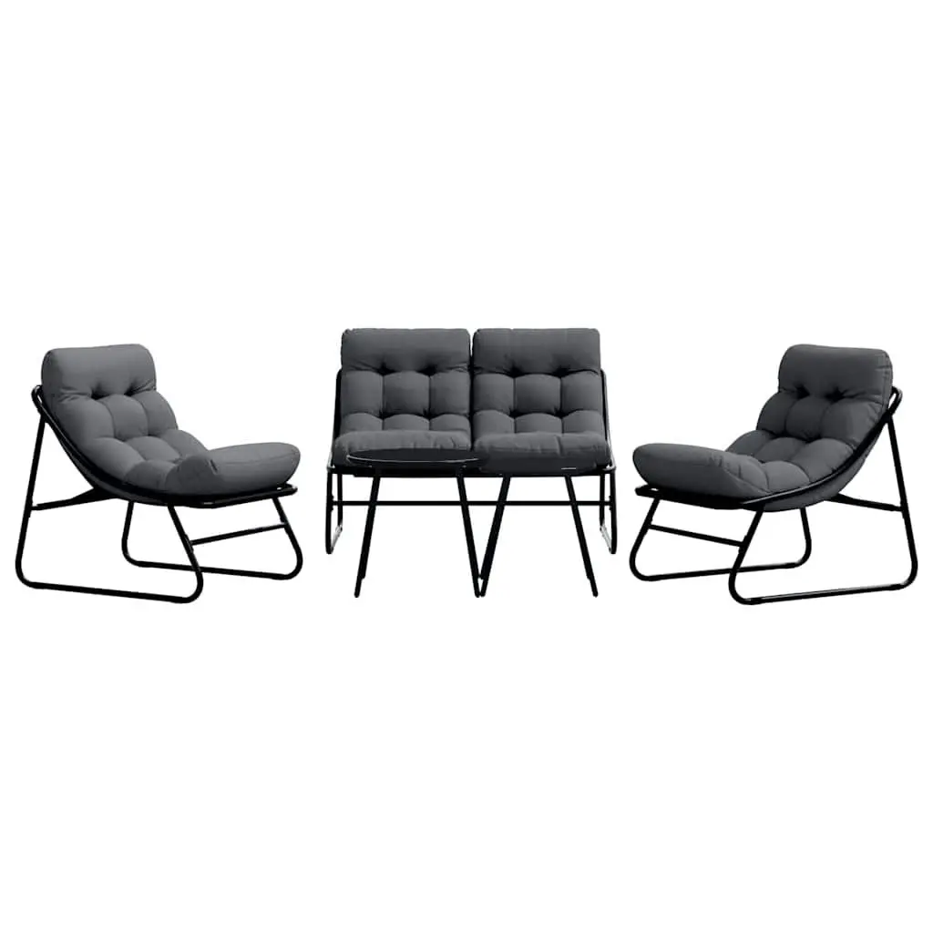 Garden Dining Set Steel 5 Pieces Black Outdoor Furniture Patio Sofa Table