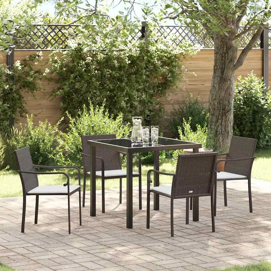 Garden Dining Set PE Rattan 5 Pieces Outdoor Furniture Patio Table Chairs Brown