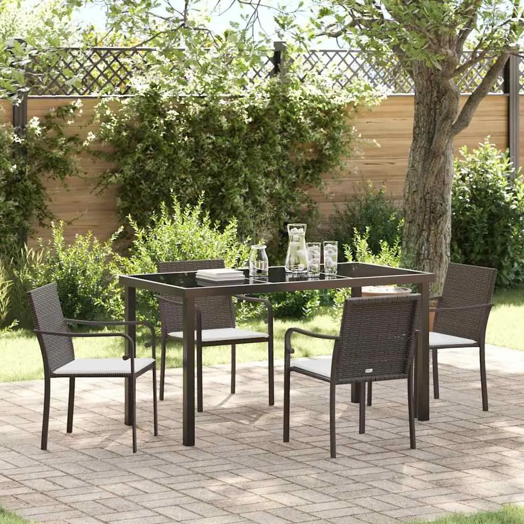 Garden Dining Set 5 Pieces PE Rattan Steel Frame Brown Black Outdoor Furniture