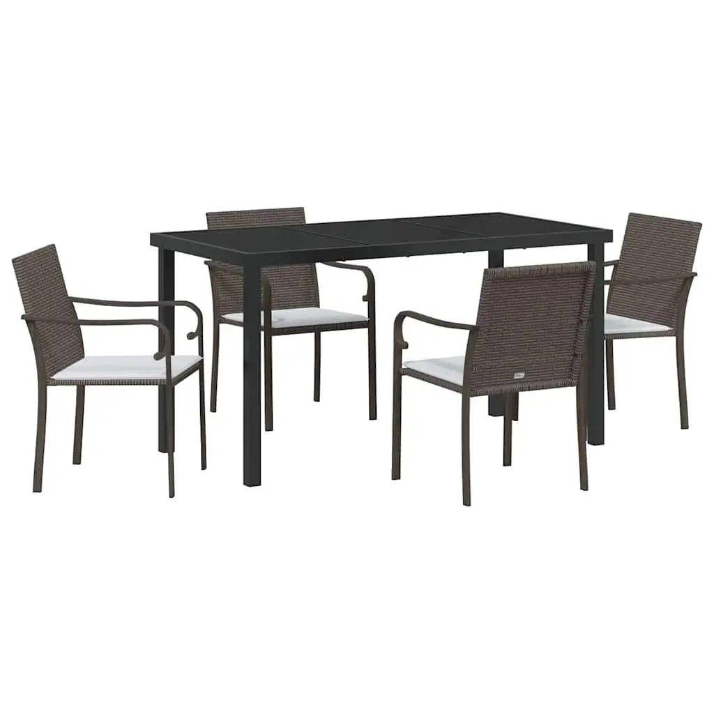 Garden Dining Set 5 Pieces PE Rattan Steel Frame Brown Black Outdoor Furniture