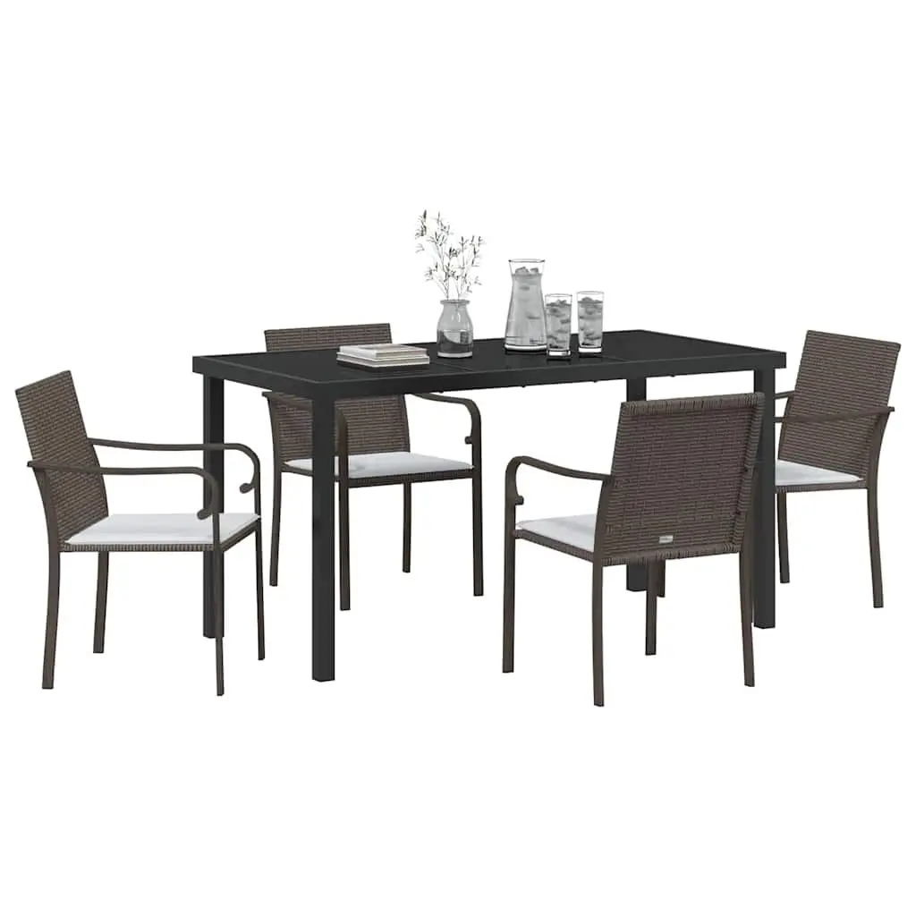 Garden Dining Set 5 Pieces PE Rattan Steel Frame Brown Black Outdoor Furniture