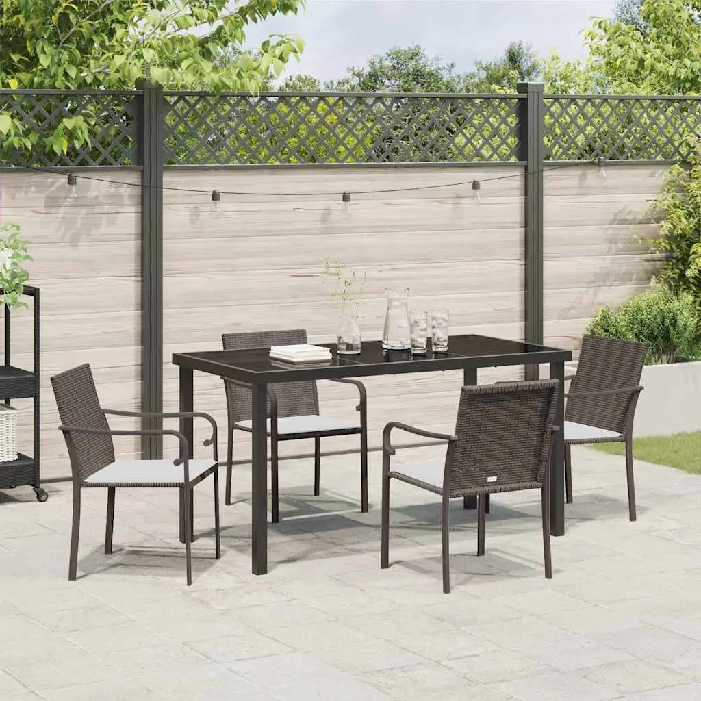 Garden Dining Set 5 Pieces PE Rattan Steel Frame Brown Black Outdoor Furniture