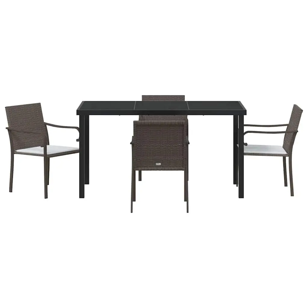 Garden Dining Set 5 Pieces PE Rattan Steel Frame Brown Black Outdoor Furniture