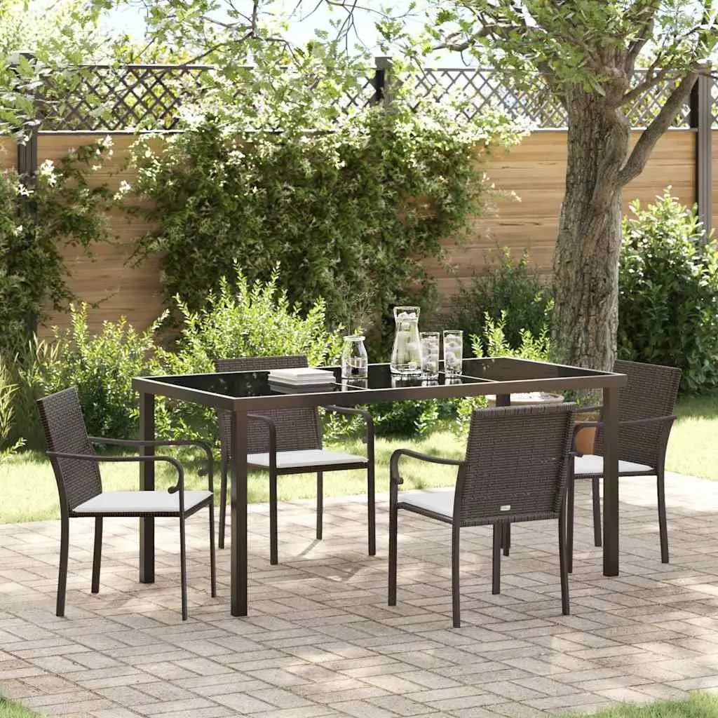 Garden Dining Set PE Rattan Steel Frame 5 Piece Outdoor Furniture Brown