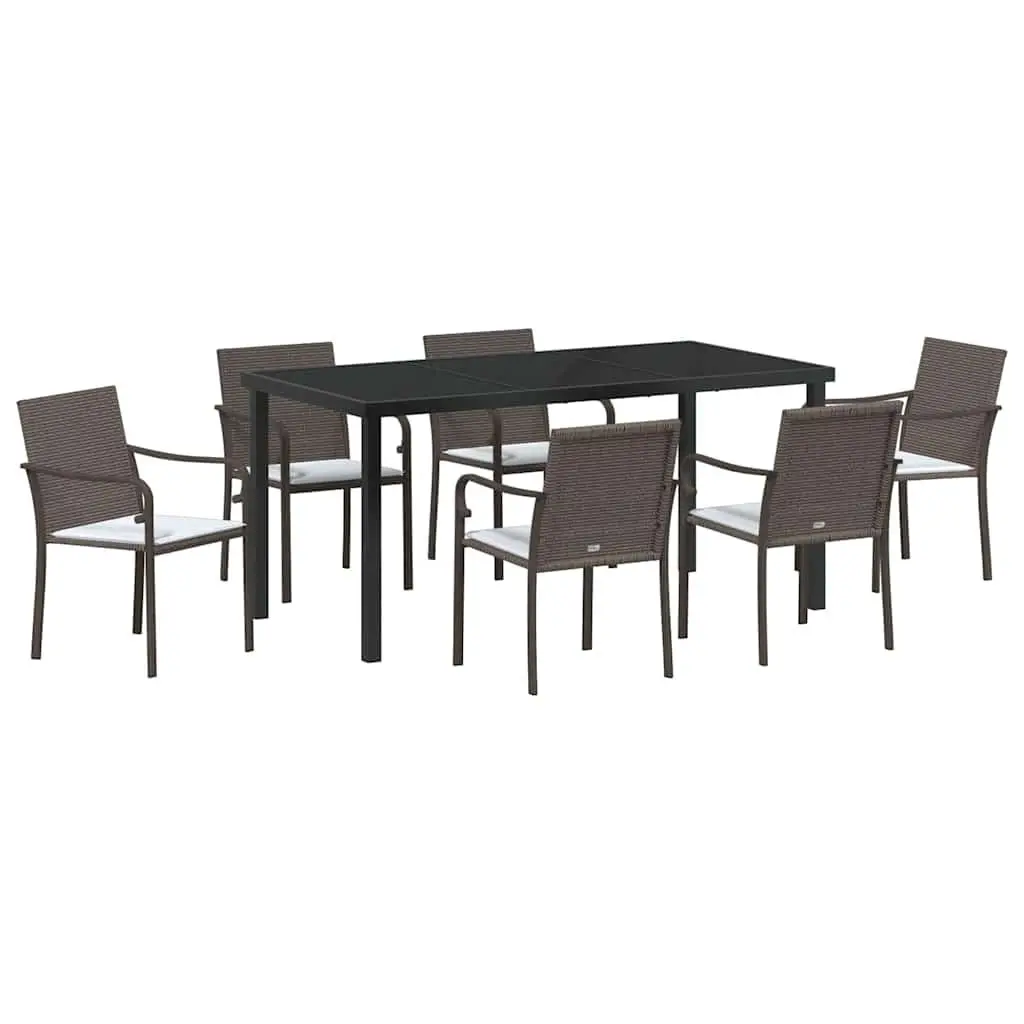 Garden Dining Set PE Rattan 7 Piece Brown Black Outdoor Furniture Patio Chair Table
