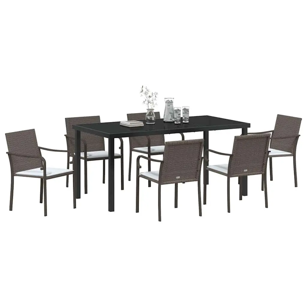 Garden Dining Set PE Rattan 7 Piece Brown Black Outdoor Furniture Patio Chair Table