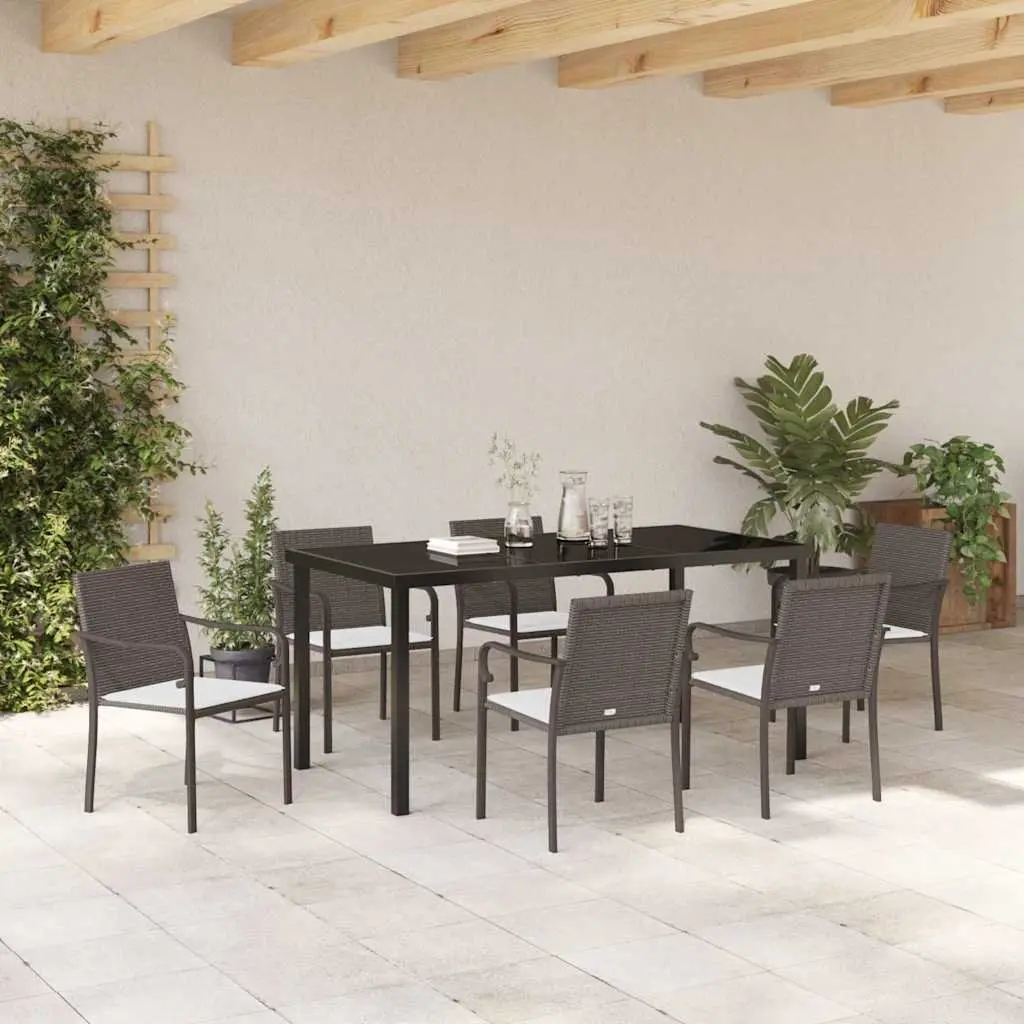 Garden Dining Set PE Rattan 7 Piece Brown Black Outdoor Furniture Patio Chair Table