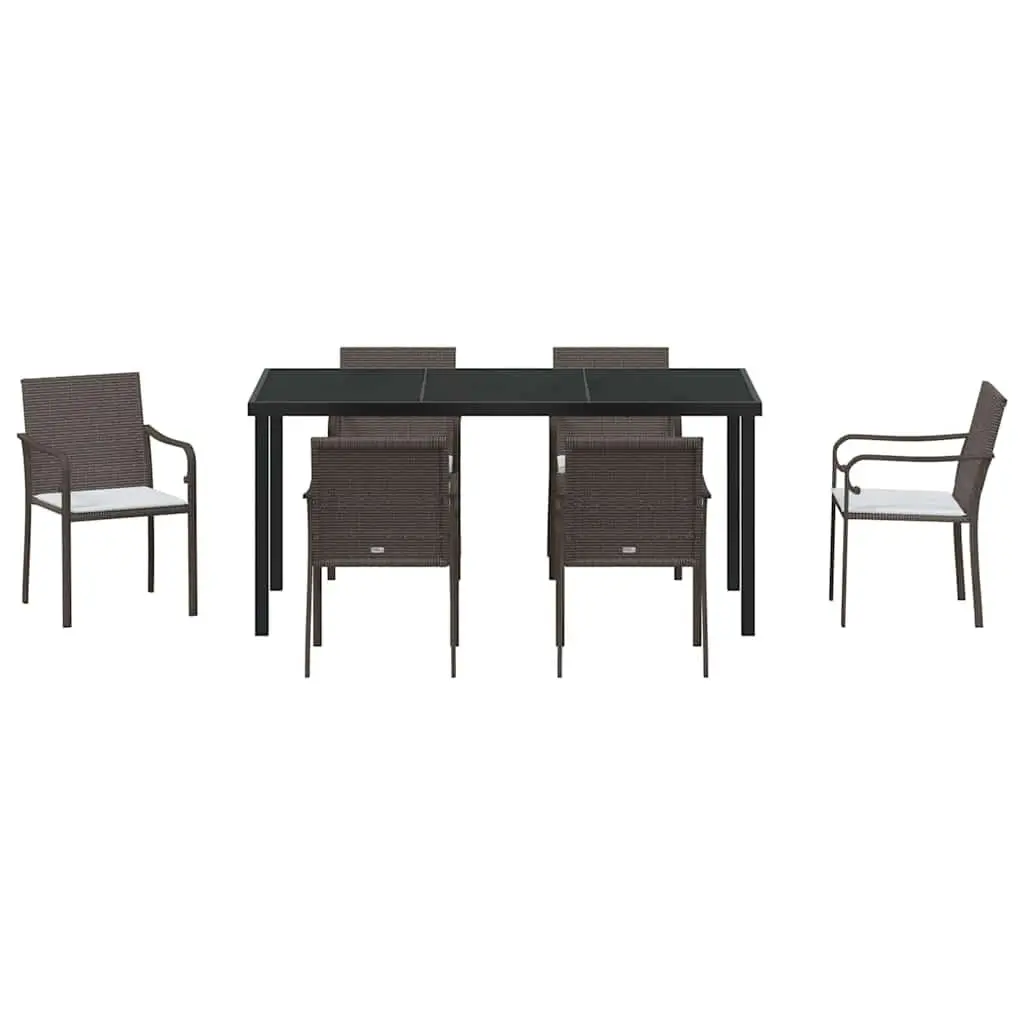 Garden Dining Set PE Rattan 7 Piece Brown Black Outdoor Furniture Patio Chair Table