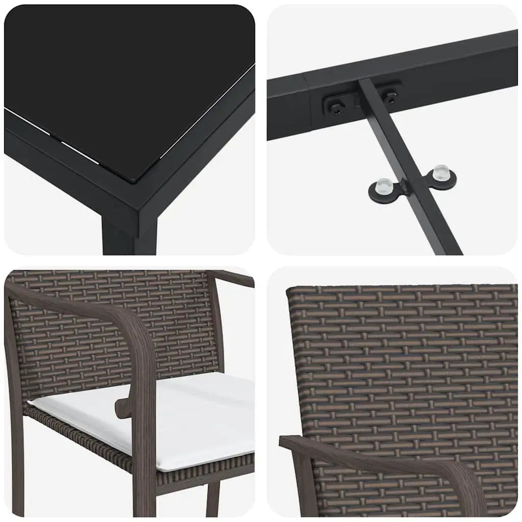 Garden Dining Set PE Rattan 7 Piece Brown Black Outdoor Furniture Patio Chair Table