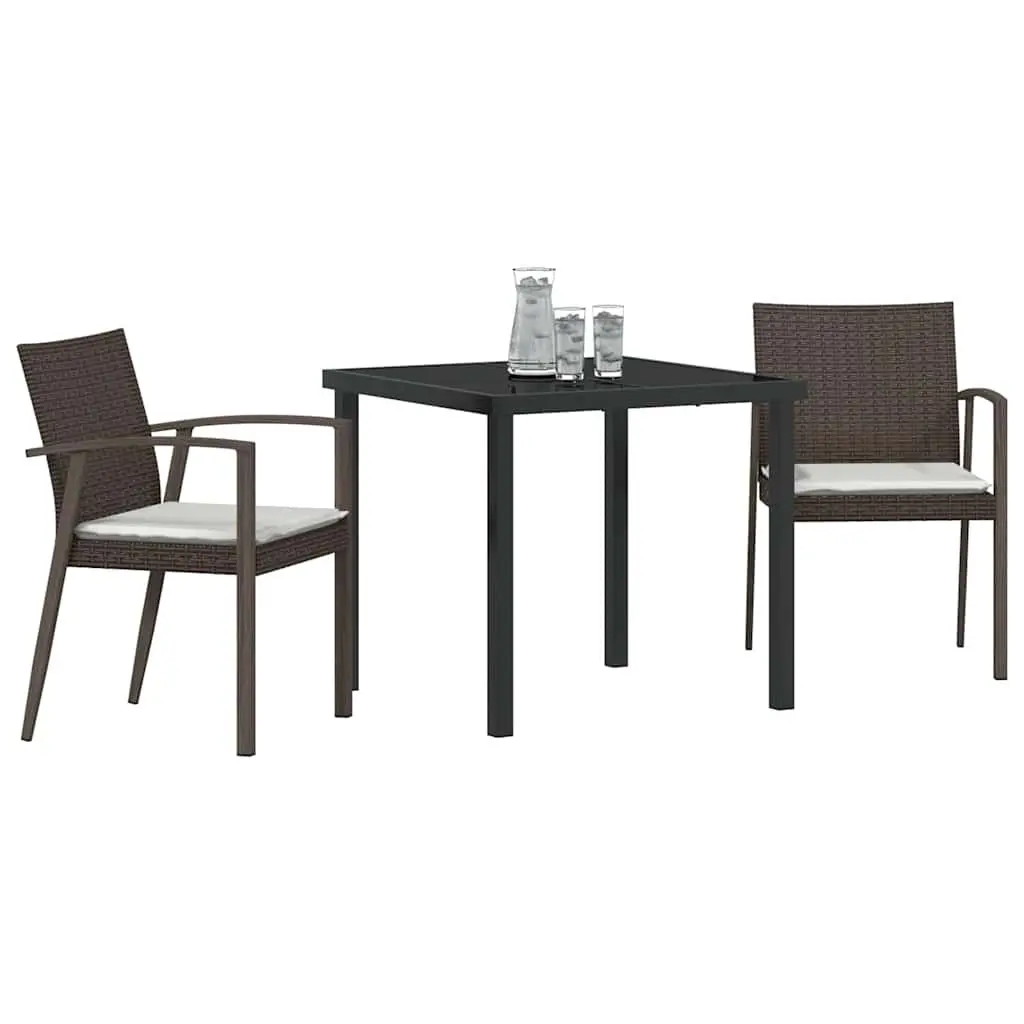Garden Dining Set 3 Pieces Cushioned PE Rattan Steel Frame Brown Outdoor Furniture