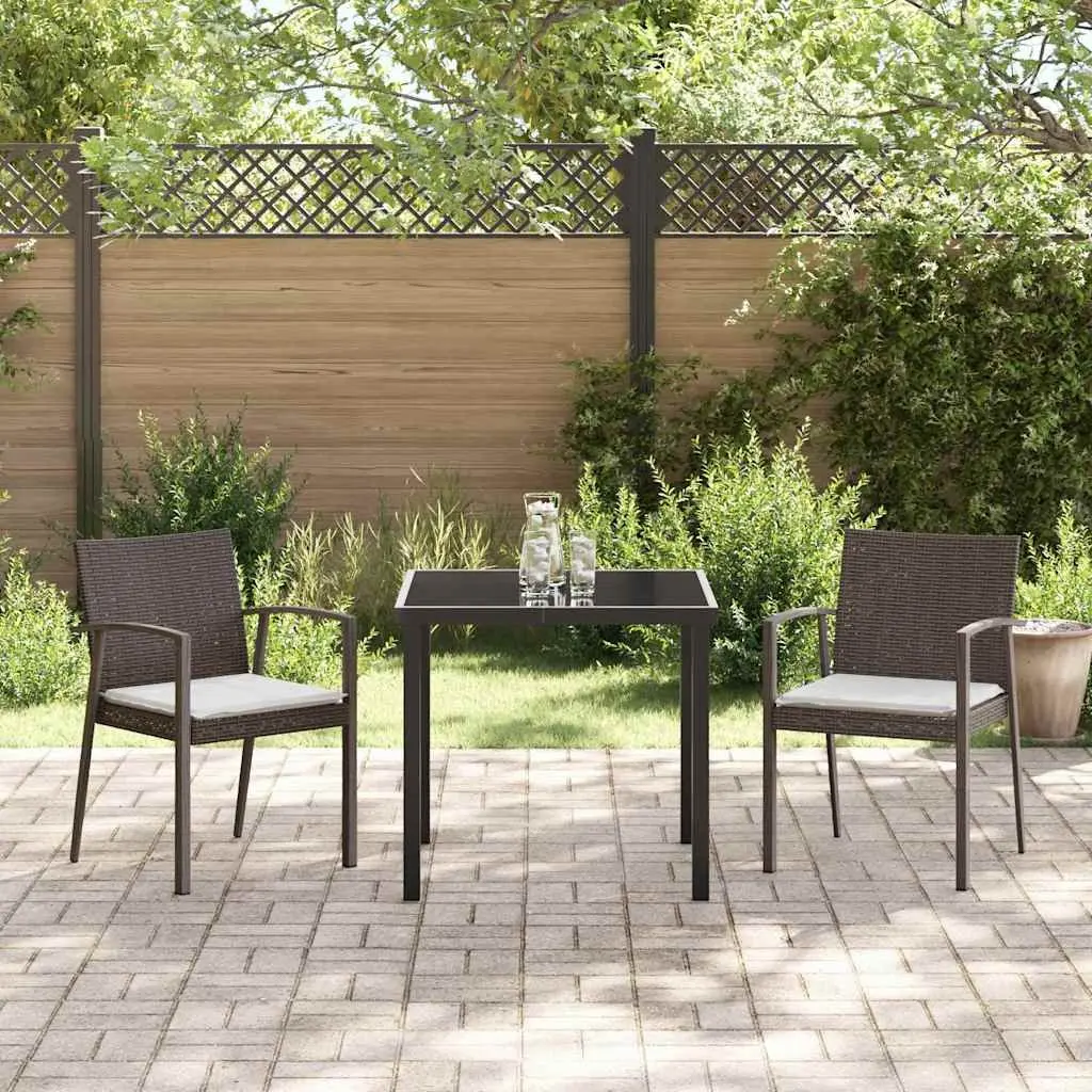 Garden Dining Set 3 Pieces Cushioned PE Rattan Steel Frame Brown Outdoor Furniture