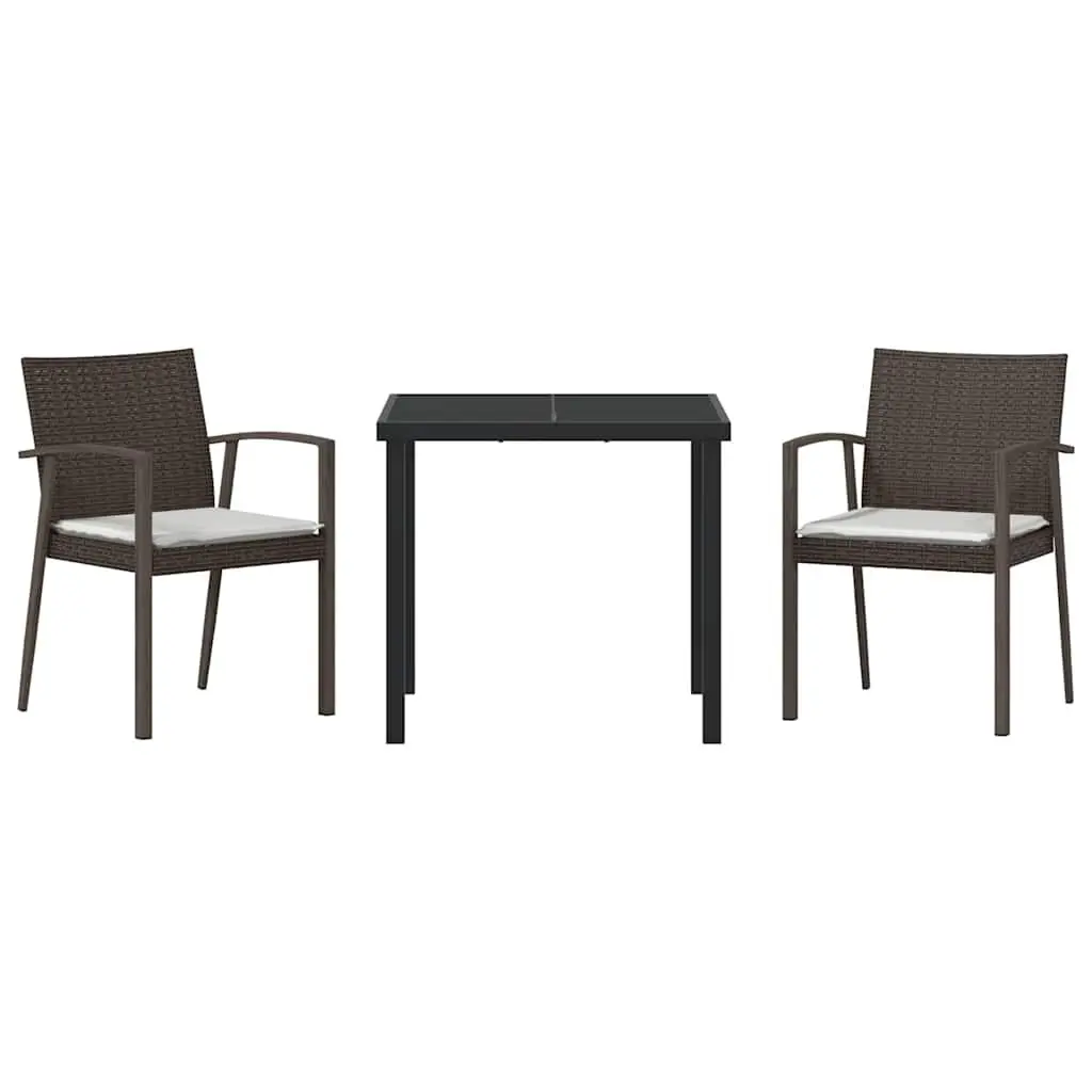 Garden Dining Set 3 Pieces Cushioned PE Rattan Steel Frame Brown Outdoor Furniture