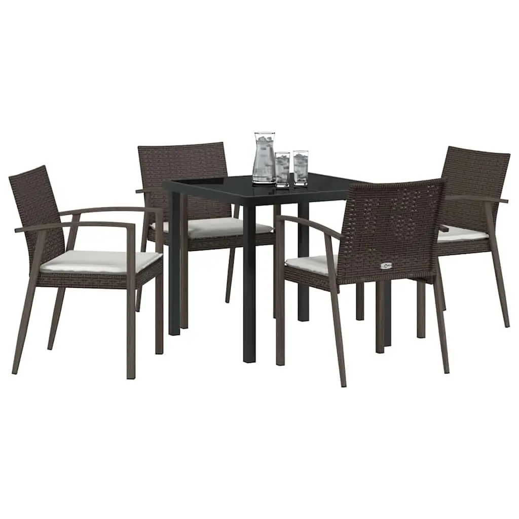 Garden Dining Set 5 Piece Outdoor Furniture PE Rattan Steel Frame Brown Black