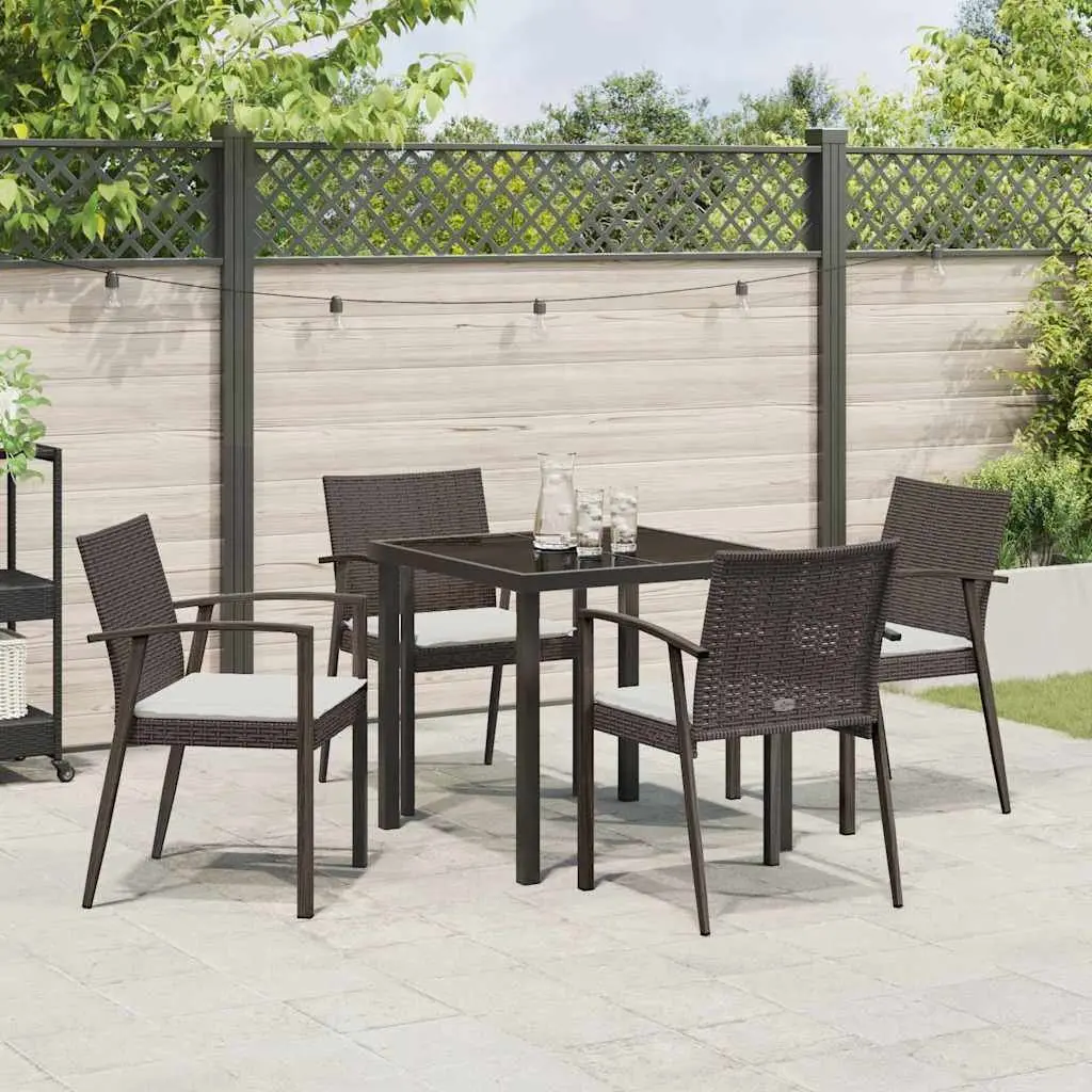 Garden Dining Set 5 Piece Outdoor Furniture PE Rattan Steel Frame Brown Black