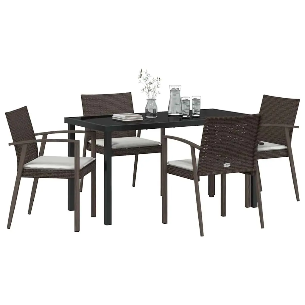 Garden Dining Set 5 Piece Outdoor Furniture PE Rattan Steel Frame Brown Black