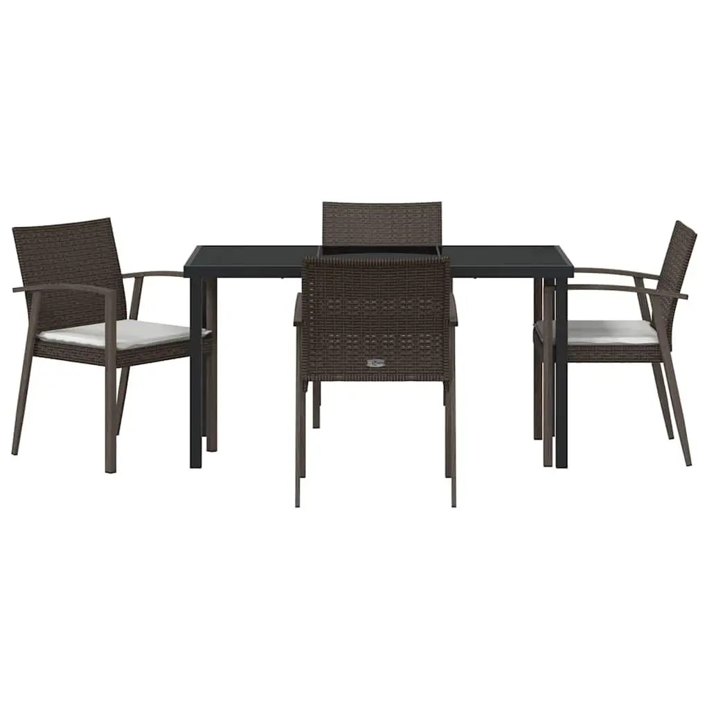 Garden Dining Set 5 Piece Outdoor Furniture PE Rattan Steel Frame Brown Black